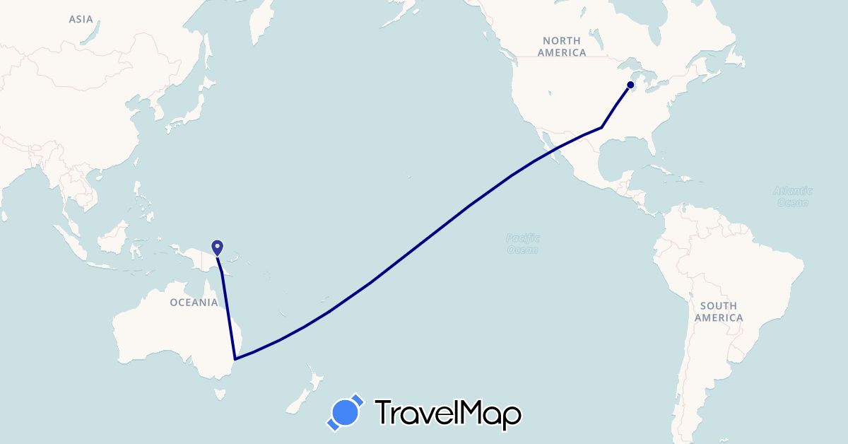 TravelMap itinerary: driving in Australia, Papua New Guinea, United States (North America, Oceania)